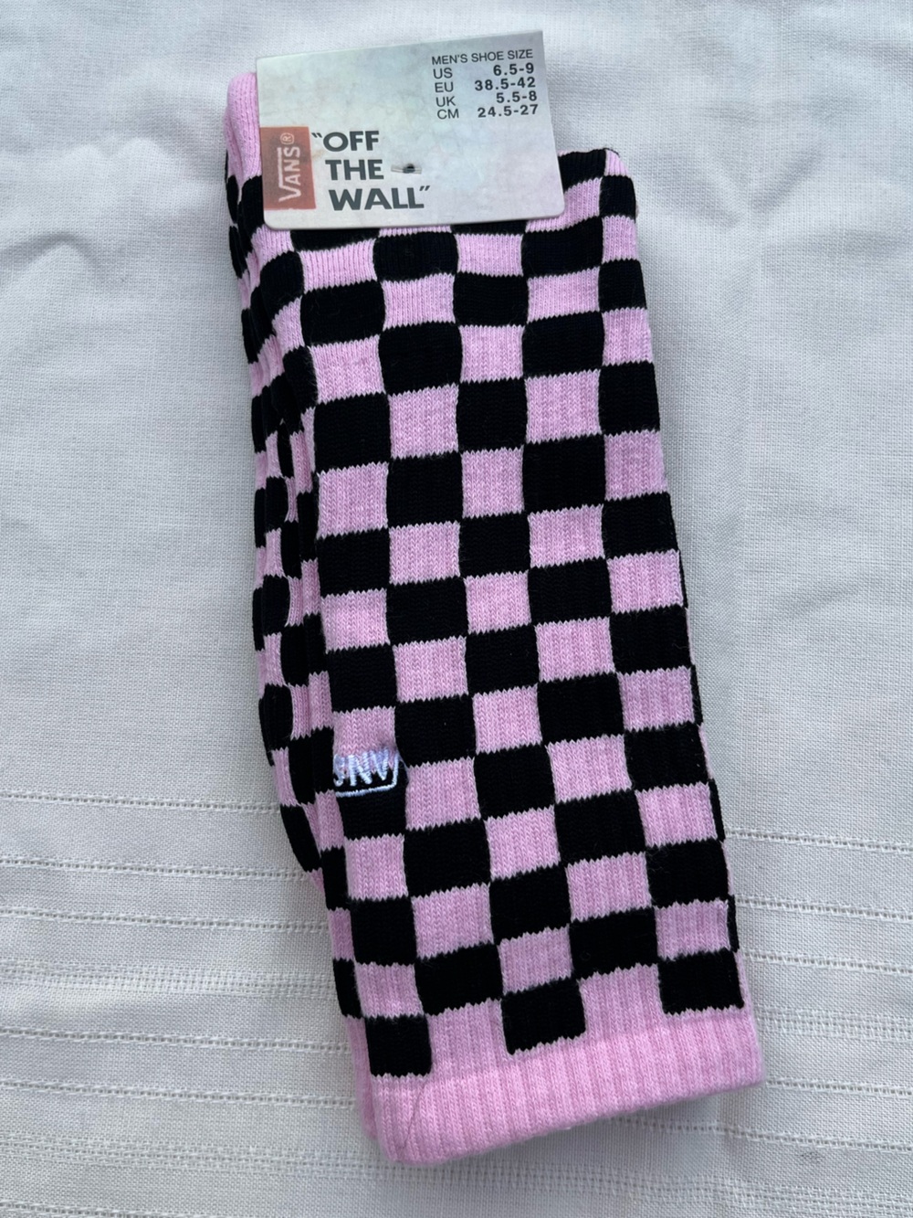 Vans Pink and White Checker Ribbed Crew Socks unisex